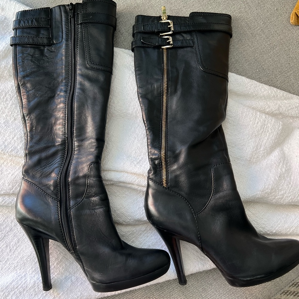 Leather knee high boots